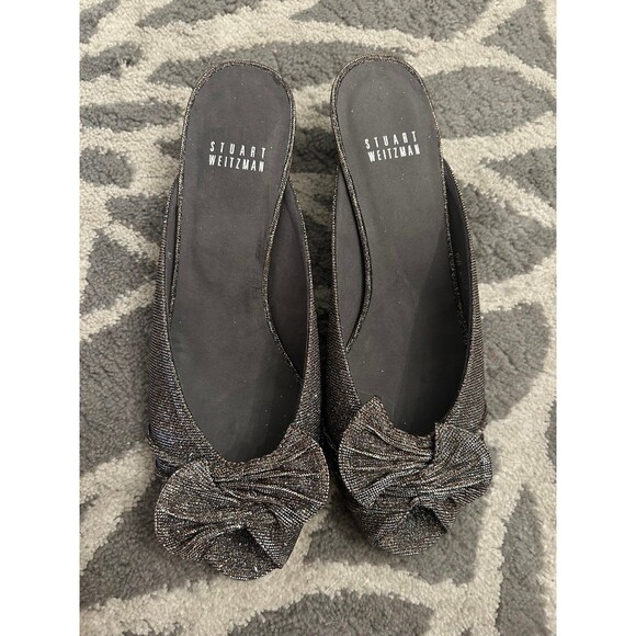 Silver and Gold Glitter Bow Stuart Weitzman Wedge Heels - Picture 3 of 7